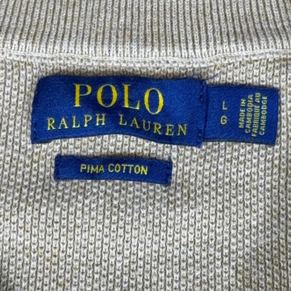 Polo Ralph Lauren Mens Tan Beige Pima Cotton Quarter Zip Pullover Sweater Large